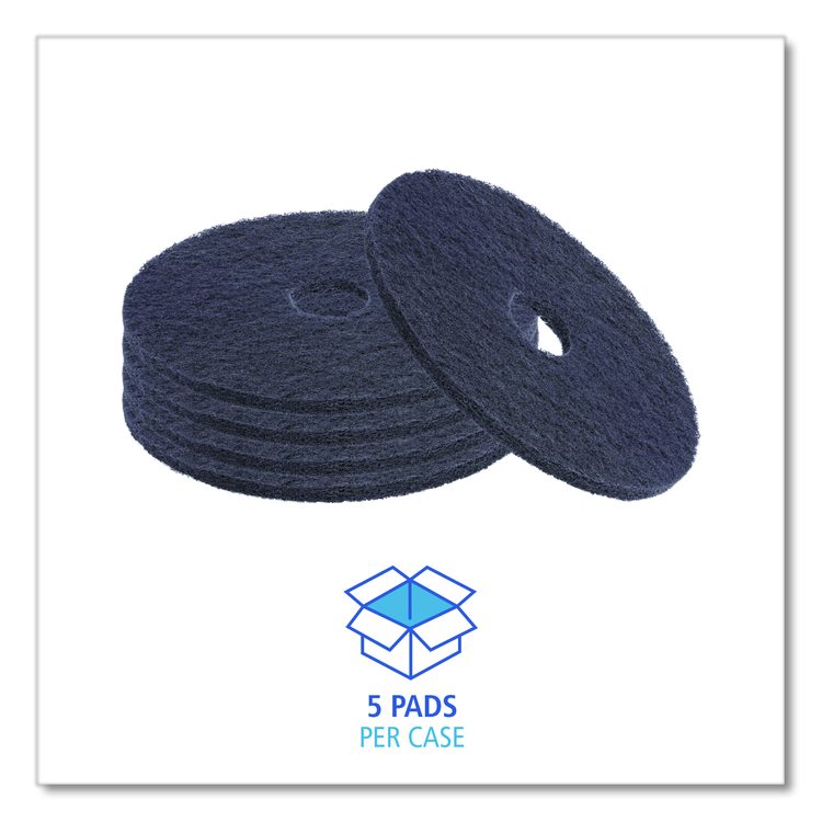 Stripping Floor Pads, 15" Diameter, Black, 5/Carton