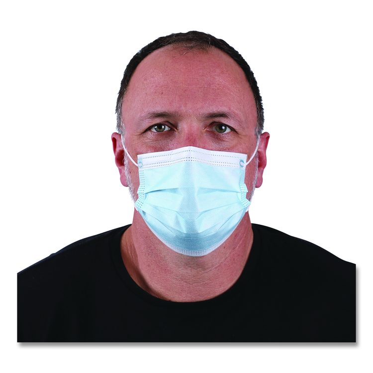 Three-Ply General Use Face Mask, Polypropylene, One Size Fits Most, Blue, 50/Box