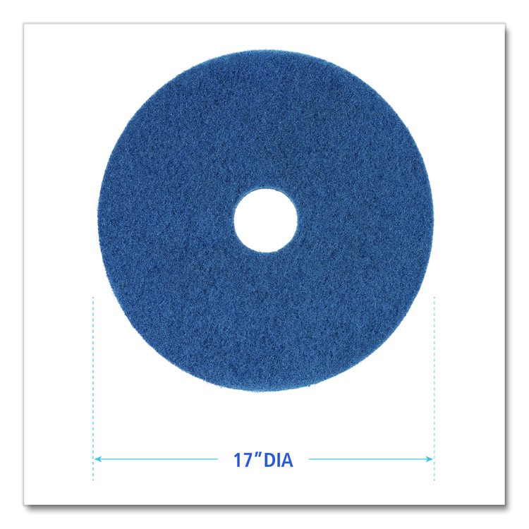Scrubbing Floor Pads, 17" Diameter, Blue, 5/Carton