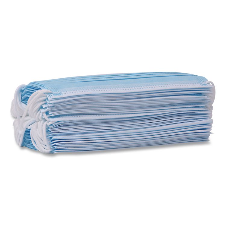 Three-Ply General Use Face Mask, Polypropylene, One Size Fits Most, Blue, 50/Box
