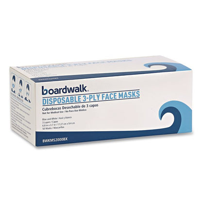 Three-Ply General Use Face Mask, Polypropylene, One Size Fits Most, Blue, 50/Box