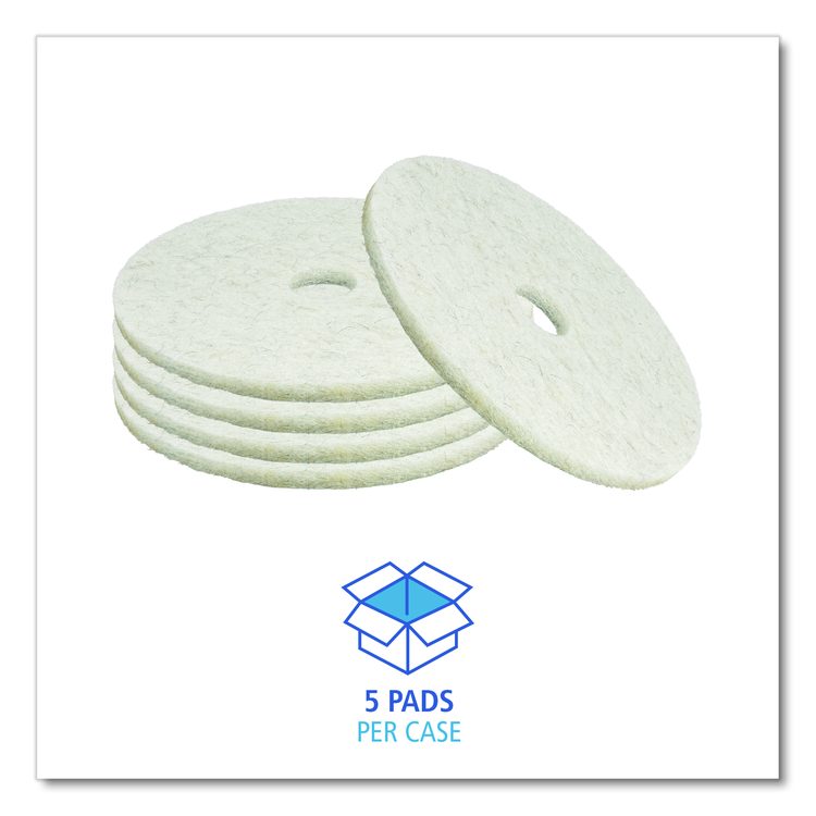 Natural Burnishing Floor Pads, 17" Diameter, White, 5/Carton