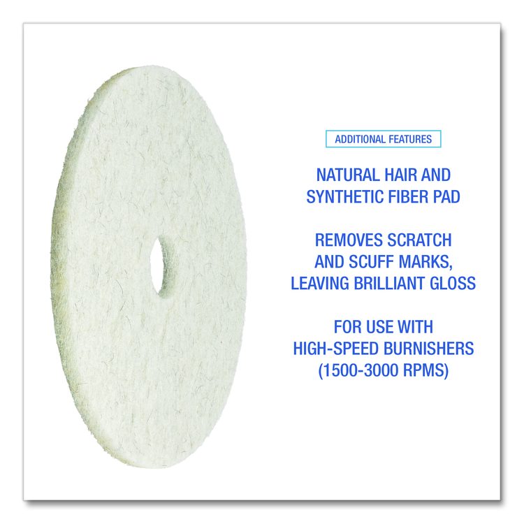Natural Burnishing Floor Pads, 17" Diameter, White, 5/Carton