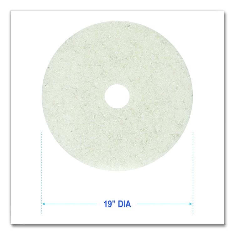 Natural Burnishing Floor Pads, 19" Diameter, White, 5/Carton