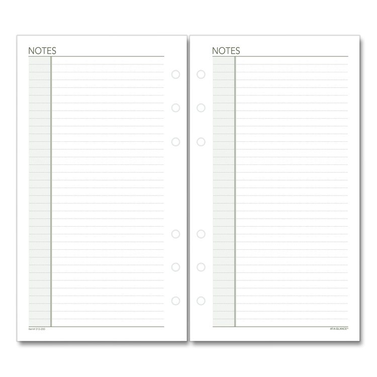 Lined Notes Pages for Planners/Organizers, 6.75 x 3.75, White Sheets, Undated, 30 Sheets