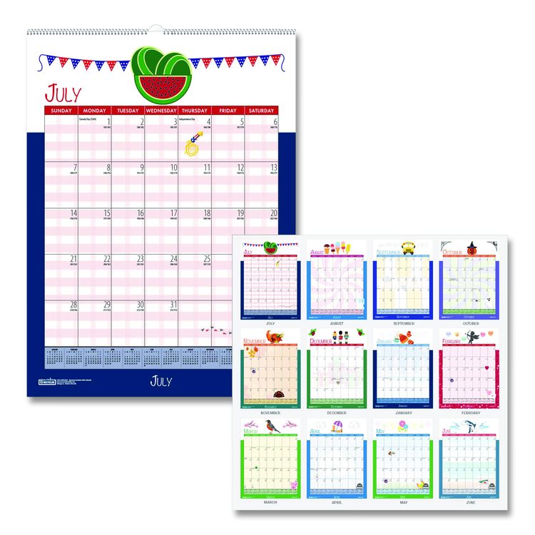 Academic Year Recycled Seasonal Wall Calendar, Illustrated Seasons Artwork, 12 x 16.5, 12-Month (July to June): 2025 to 2026