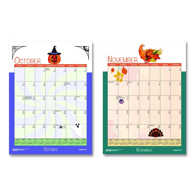 Academic Year Recycled Seasonal Wall Calendar, Illustrated Seasons Artwork, 12 x 16.5, 12-Month (July to June): 2025 to 2026