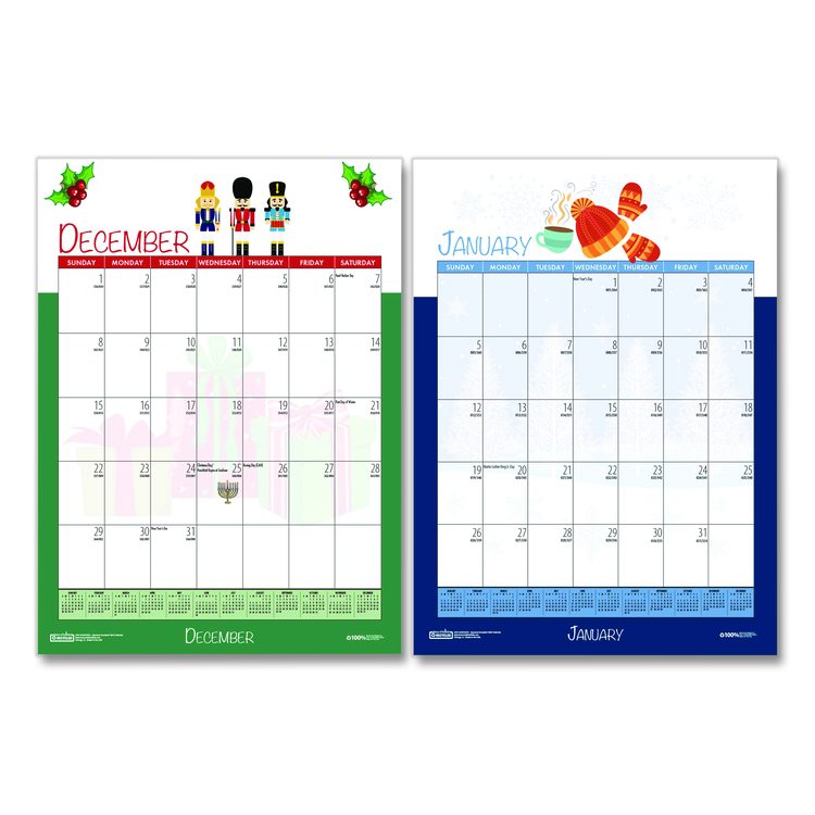 Academic Year Recycled Seasonal Wall Calendar, Illustrated Seasons Artwork, 12 x 16.5, 12-Month (July to June): 2025 to 2026