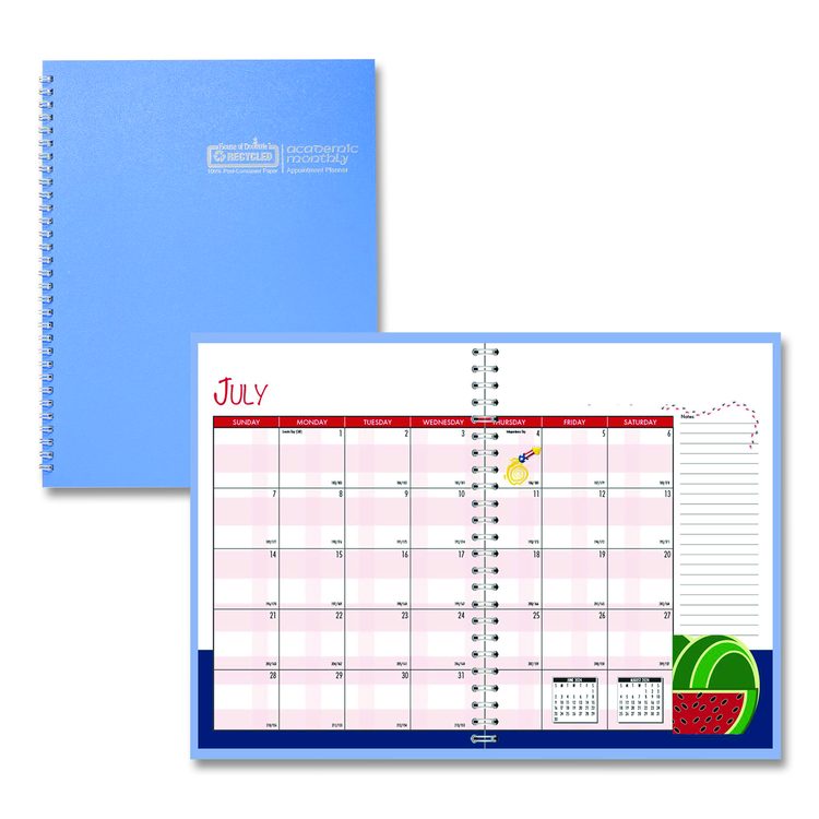 Recycled Academic Year Illustrated Monthly Planner, 10 x 7, Light Blue Cover, 12-Month (July to June): 2025 to 2026