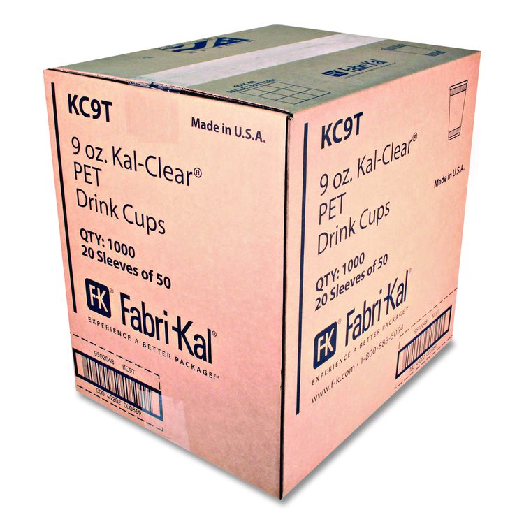 Kal-Clear True PET Cold Drink Cups, 9 oz, Plastic, Clear, 50/Bag, 20 Bags/Carton
