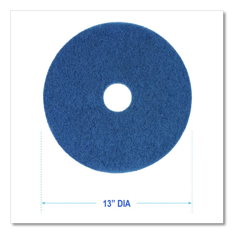 Scrubbing Floor Pads, 13" Diameter, Blue, 5/Carton