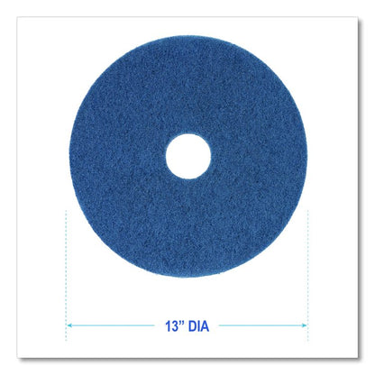 Scrubbing Floor Pads, 13" Diameter, Blue, 5/Carton