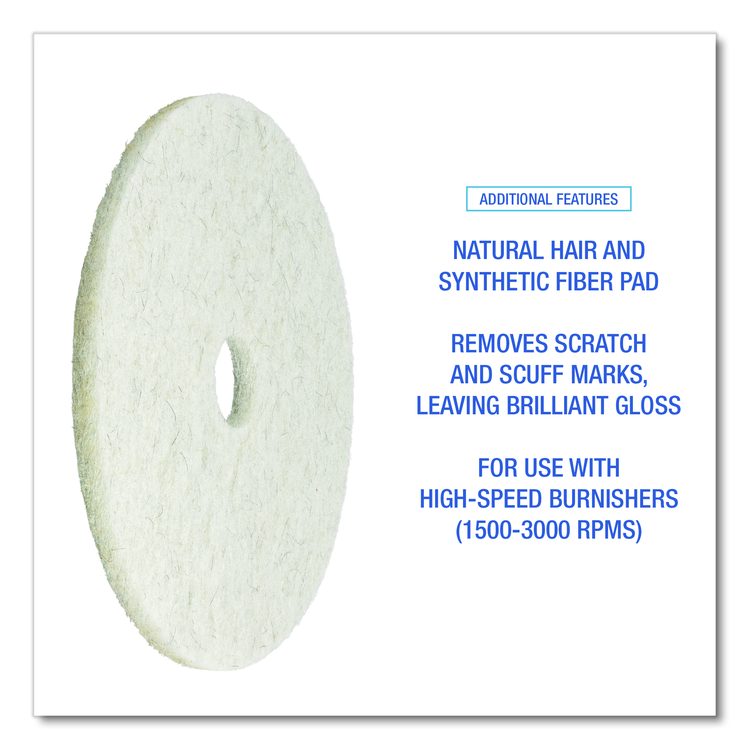 Natural Burnishing Floor Pads, 21" Diameter, White, 5/Carton