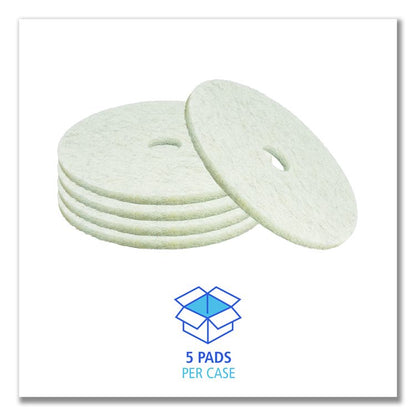 Natural Burnishing Floor Pads, 21" Diameter, White, 5/Carton