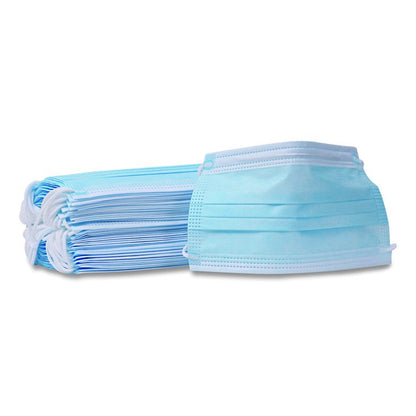 Three-Ply General Use Face Mask, Polypropylene, One Size Fits Most, Blue, 50/Box