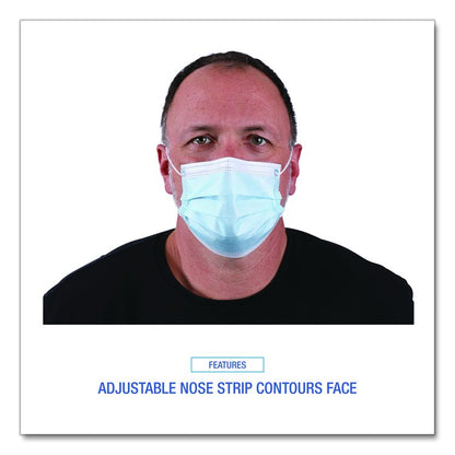 Three-Ply General Use Face Mask, Polypropylene, One Size Fits Most, Blue, 50/Box