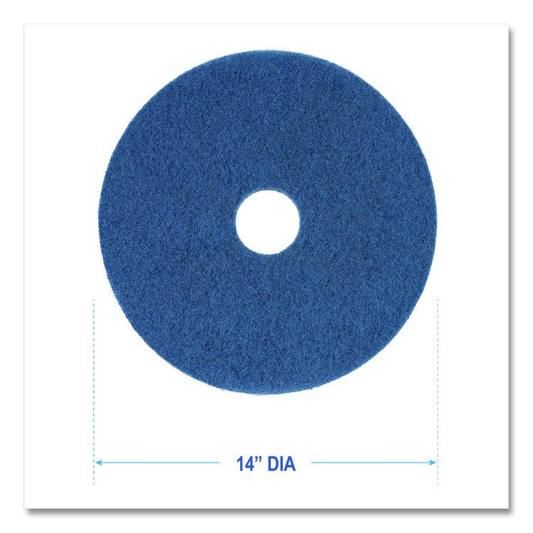 Scrubbing Floor Pads, 14" Diameter, Blue, 5/Carton