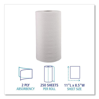 Kitchen Roll Towel, 2-Ply, 11 x 8.5, White, 250/Roll, 12 Rolls/Carton