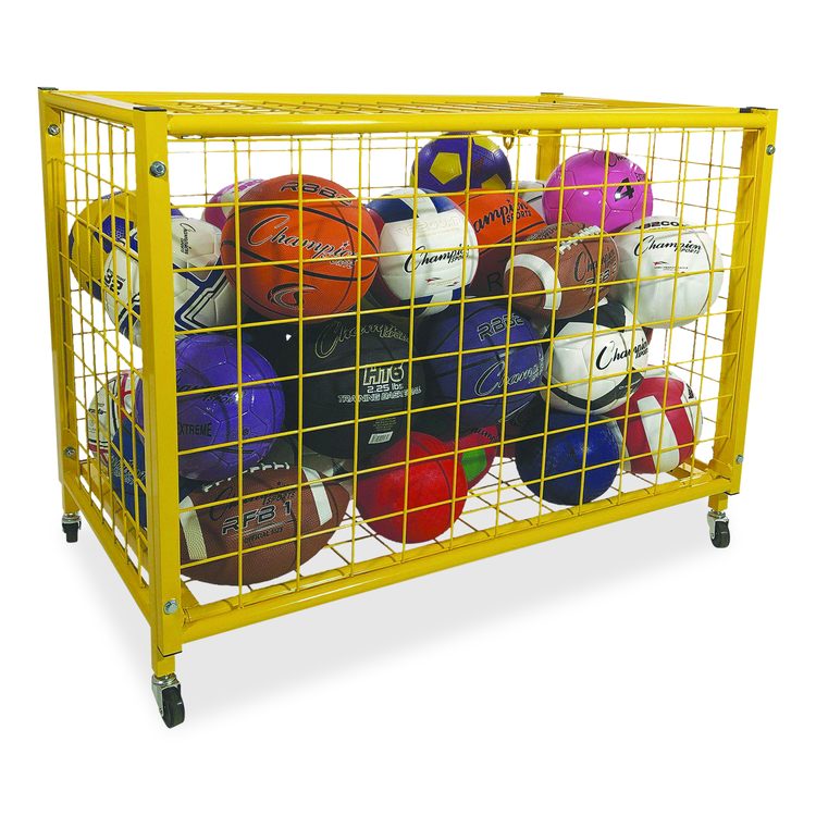 Full Size Lockable Ball Locker, Metal, 132 lb Capacity, 24 x 42 x 29.75, Yellow