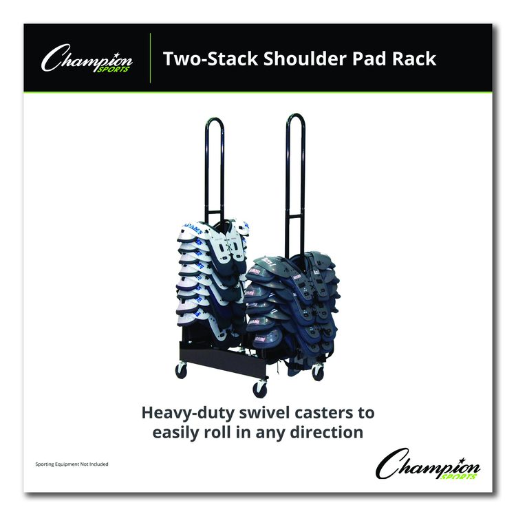 Mobile Two-Stack Shoulder Pad Rack, Metal, 176 lb Capacity, 24" x 30" x 69", Black