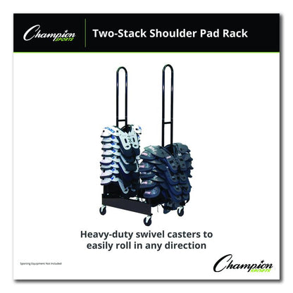 Mobile Two-Stack Shoulder Pad Rack, Metal, 176 lb Capacity, 24" x 30" x 69", Black