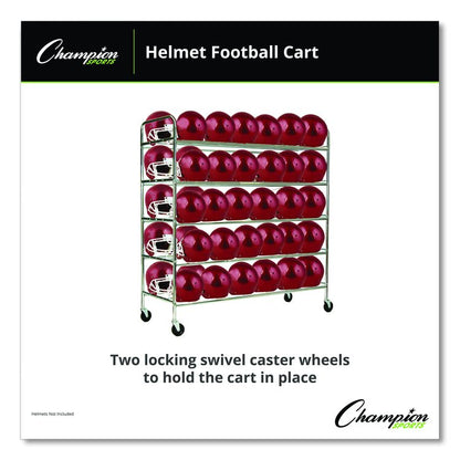 60 Helmet Football Cart, Five Shelves, Metal, 176 lb Capacity, 24" x 61" x 65", Chrome