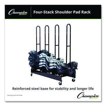 Mobile Four-Stack Shoulder Pad Rack, Metal, 176 lb Capacity, 24" x 59" x 68", Black