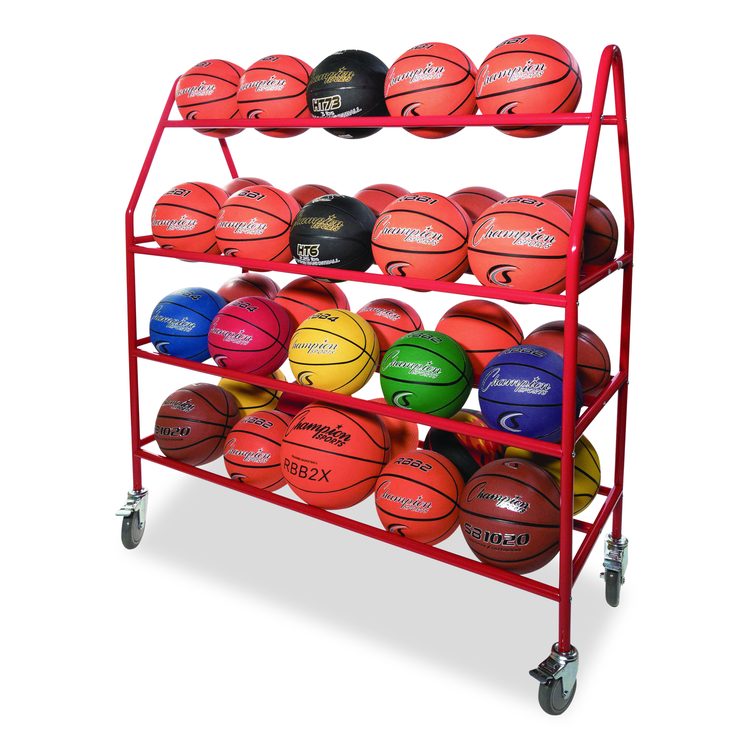 Deluxe Pro Ball Cart, Metal, 176 lb Capacity, 18.5 x 51 x 54, Red
