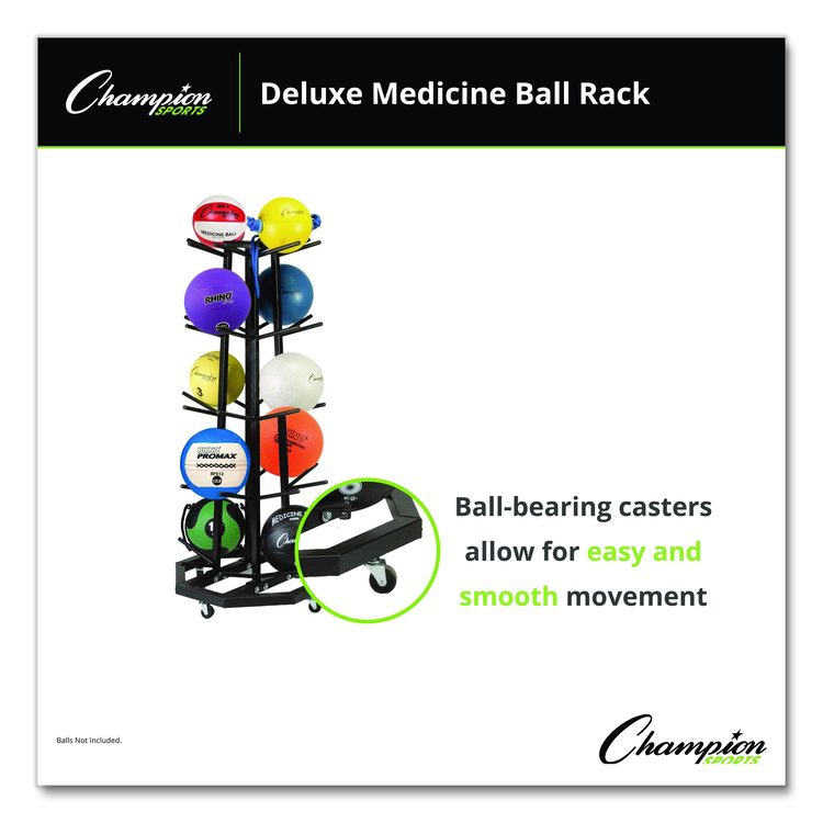 Deluxe Five-Row Mobile Medicine Ball Rack, Metal, 198 lb Capacity, 25" x 25" x 56", Black
