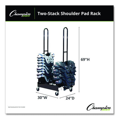 Mobile Two-Stack Shoulder Pad Rack, Metal, 176 lb Capacity, 24" x 30" x 69", Black