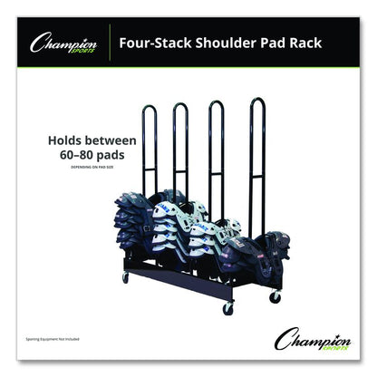 Mobile Four-Stack Shoulder Pad Rack, Metal, 176 lb Capacity, 24" x 59" x 68", Black