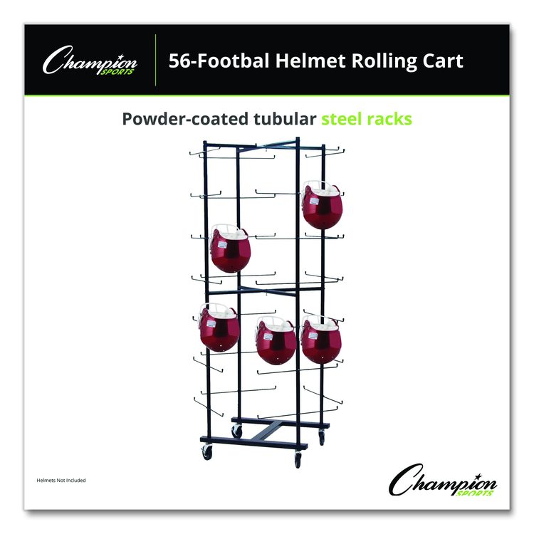 56 Football Helmet Rolling Rack, 26" x 28" x 81", Black