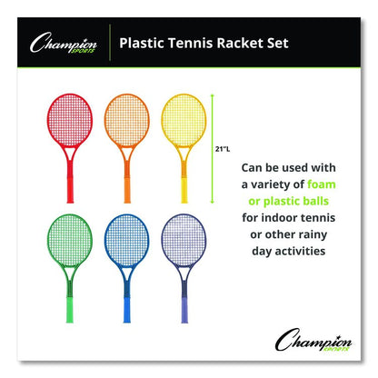 Plastic Tennis Racket Set, Six 21" Rackets, Assorted Colors