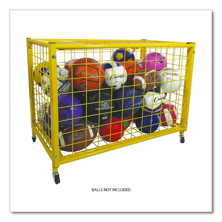Full Size Lockable Ball Locker, Metal, 132 lb Capacity, 24 x 42 x 29.75, Yellow
