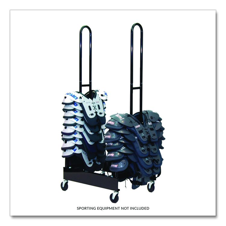 Mobile Two-Stack Shoulder Pad Rack, Metal, 176 lb Capacity, 24" x 30" x 69", Black