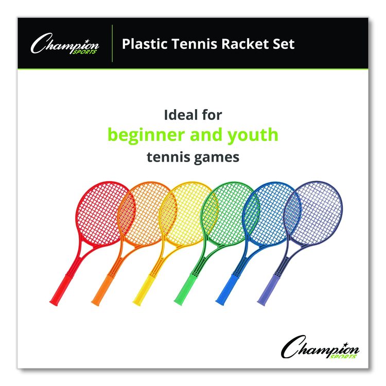 Plastic Tennis Racket Set, Six 21" Rackets, Assorted Colors