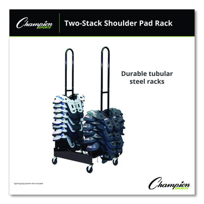 Mobile Two-Stack Shoulder Pad Rack, Metal, 176 lb Capacity, 24" x 30" x 69", Black