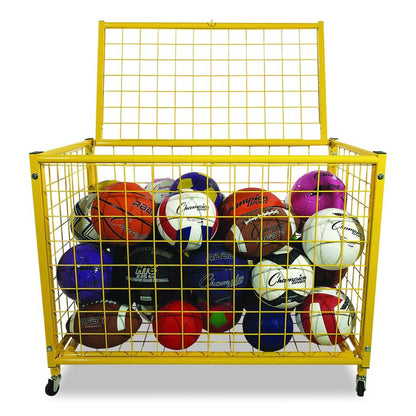 Full Size Lockable Ball Locker, Metal, 132 lb Capacity, 24 x 42 x 29.75, Yellow