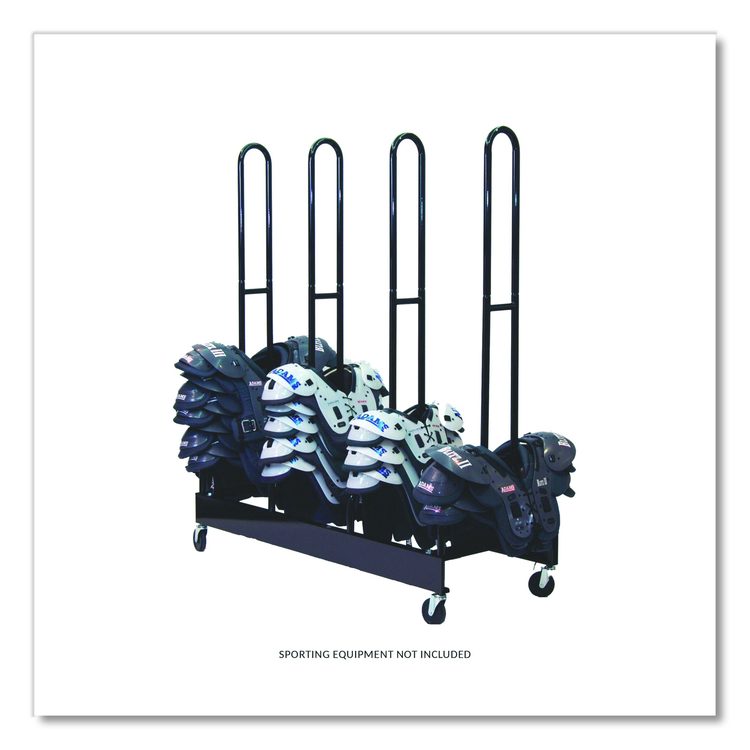 Mobile Four-Stack Shoulder Pad Rack, Metal, 176 lb Capacity, 24" x 59" x 68", Black