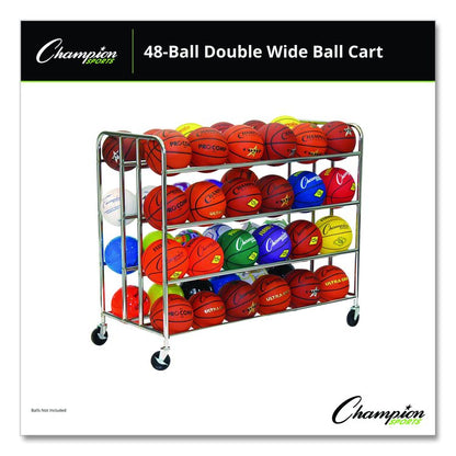 48 Ball Double Wide Ball Cart, Metal, 176 lb Capacity, 24 x 55.5 x 46.5, Chrome
