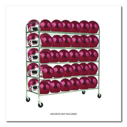 60 Helmet Football Cart, Five Shelves, Metal, 176 lb Capacity, 24" x 61" x 65", Chrome