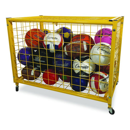 Full Size Lockable Ball Locker, Metal, 132 lb Capacity, 24 x 42 x 29.75, Yellow