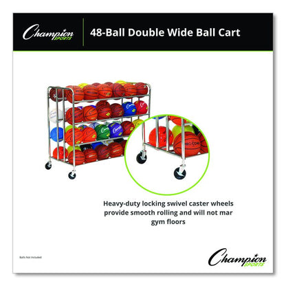 48 Ball Double Wide Ball Cart, Metal, 176 lb Capacity, 24 x 55.5 x 46.5, Chrome