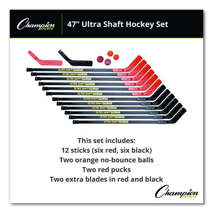Ultra Shaft Hockey Set, Twelve 47' Hockey Sticks/Two Pucks/Two Balls/Two Extra Blades