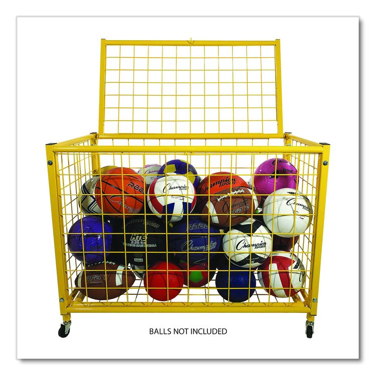 Full Size Lockable Ball Locker, Metal, 132 lb Capacity, 24 x 42 x 29.75, Yellow