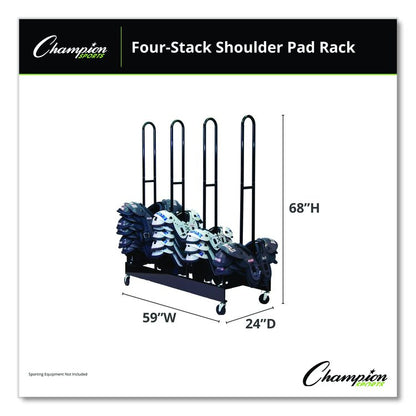 Mobile Four-Stack Shoulder Pad Rack, Metal, 176 lb Capacity, 24" x 59" x 68", Black