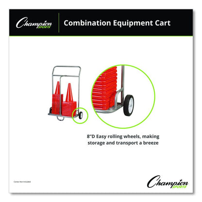 Combination Equipment Cart, Metal, 132 lb Capacity, 16 x 32 x 48, Silver