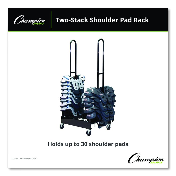 Mobile Two-Stack Shoulder Pad Rack, Metal, 176 lb Capacity, 24" x 30" x 69", Black