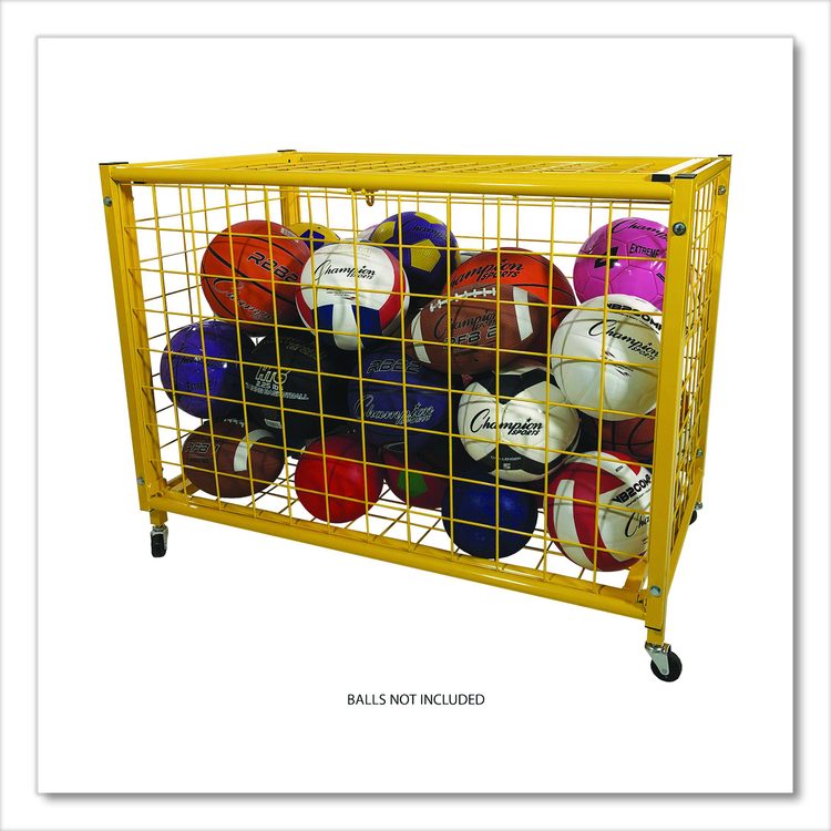 Full Size Lockable Ball Locker, Metal, 132 lb Capacity, 24 x 42 x 29.75, Yellow