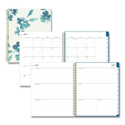 Bakah Blue Academic Year Weekly/Monthly Planner, Floral Artwork, 11 x 8.5, Blue/White Cover, 12-Month (July-June): 2025-2026